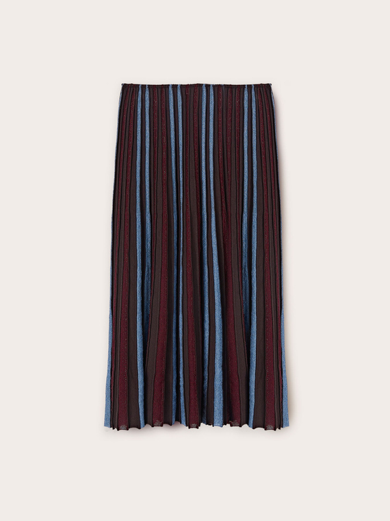 Pleated lurex knit striped skirt