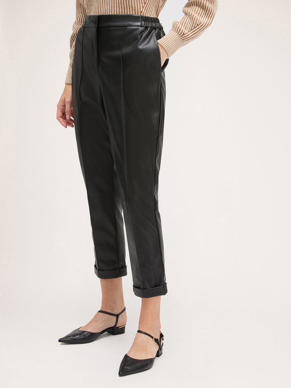 Coated fabric trousers with turn-up