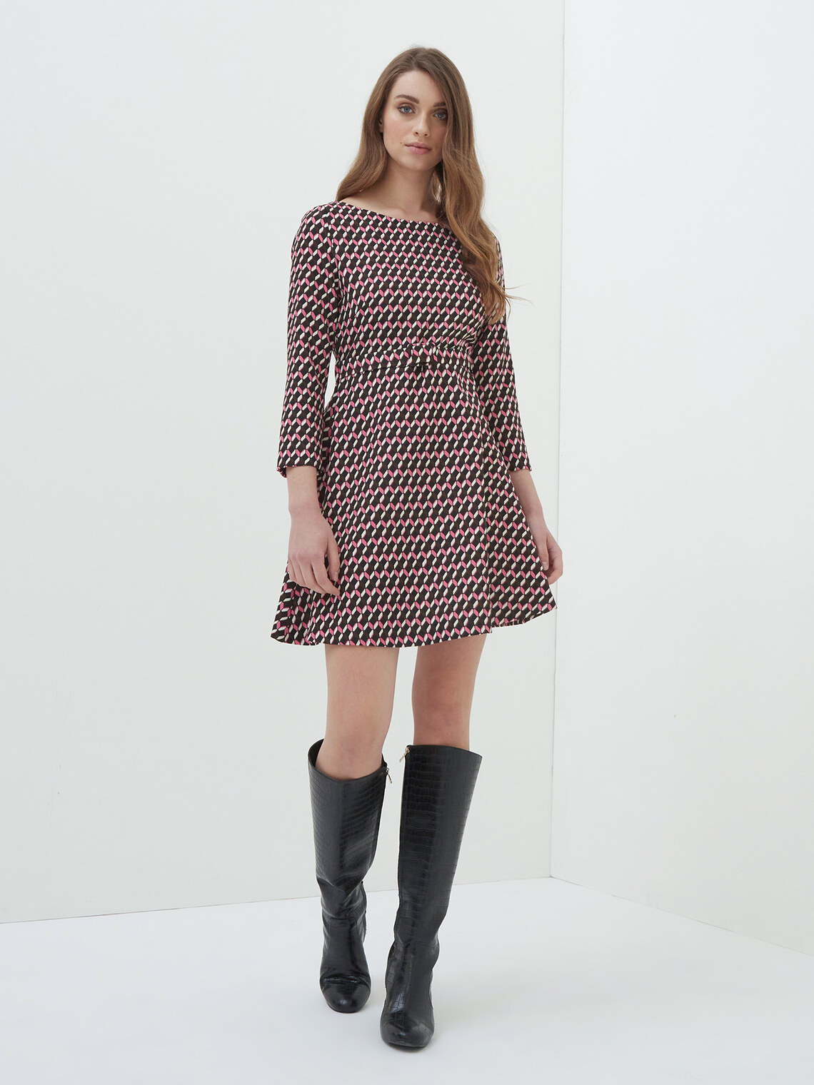 Flared geometric pattern dress BG