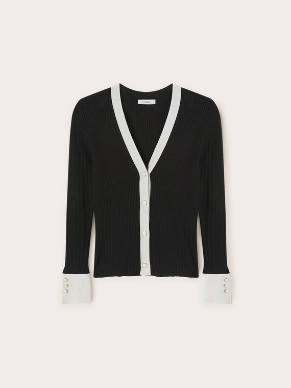 Two-tone rib knit cardigan