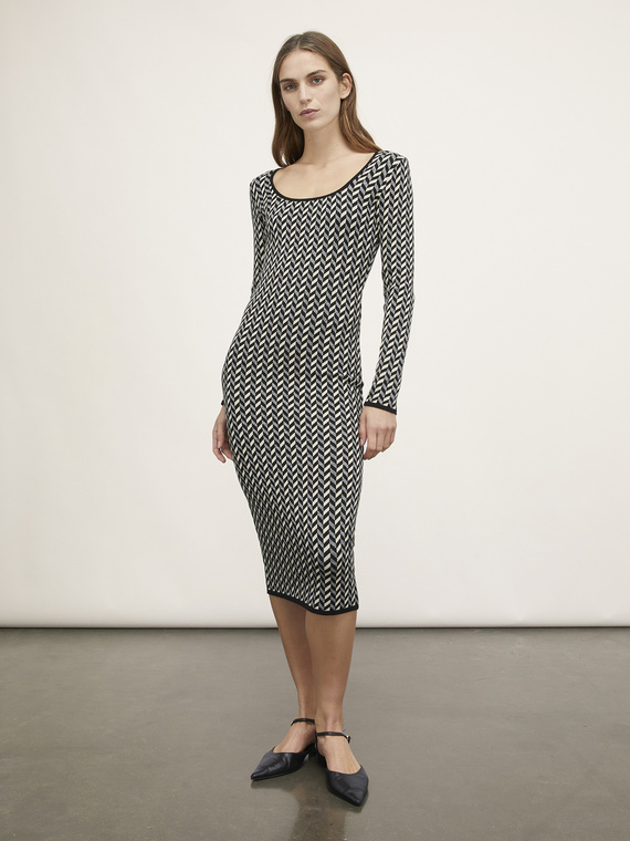 Lurex jacquard knit sheath dress