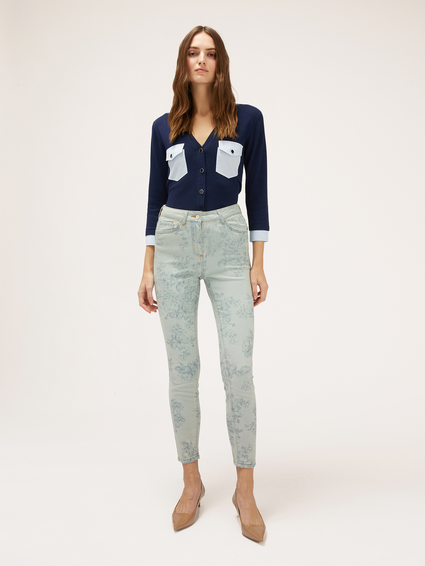 Printed denim skinny jeans image number 0