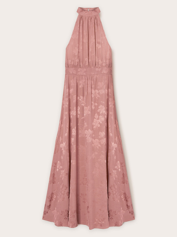 Jacquard satin long halterneck dress