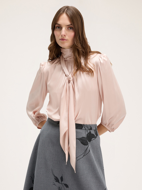 Satin blouse with sash collar