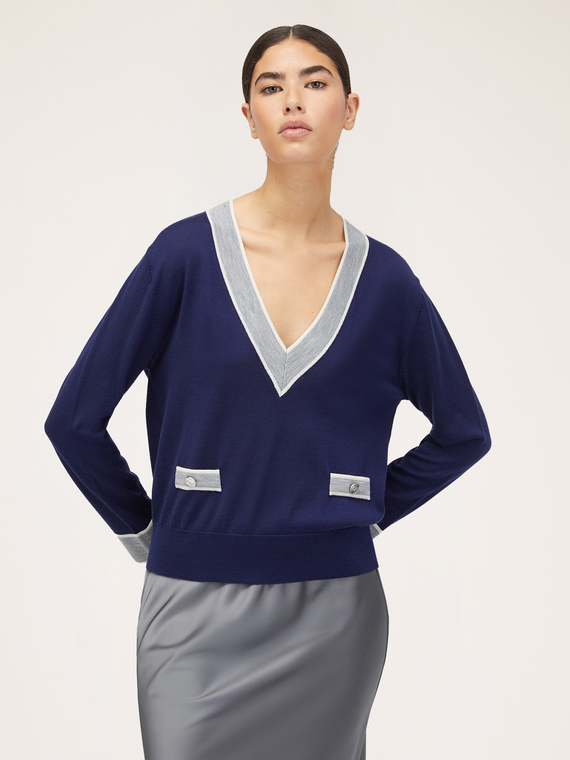 Pull-over avec bords de couleur contrastante en laine