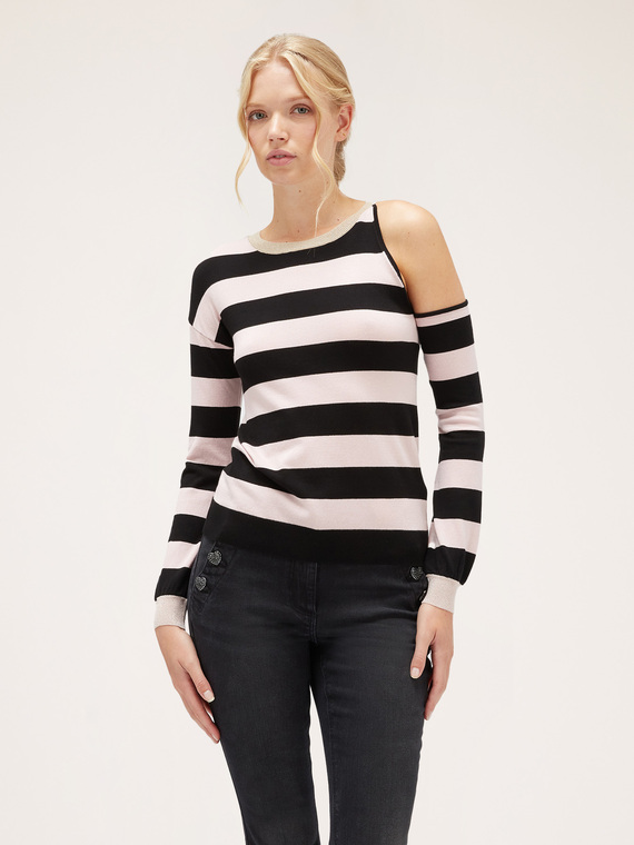 Gestreifter Cut-Out-Pullover