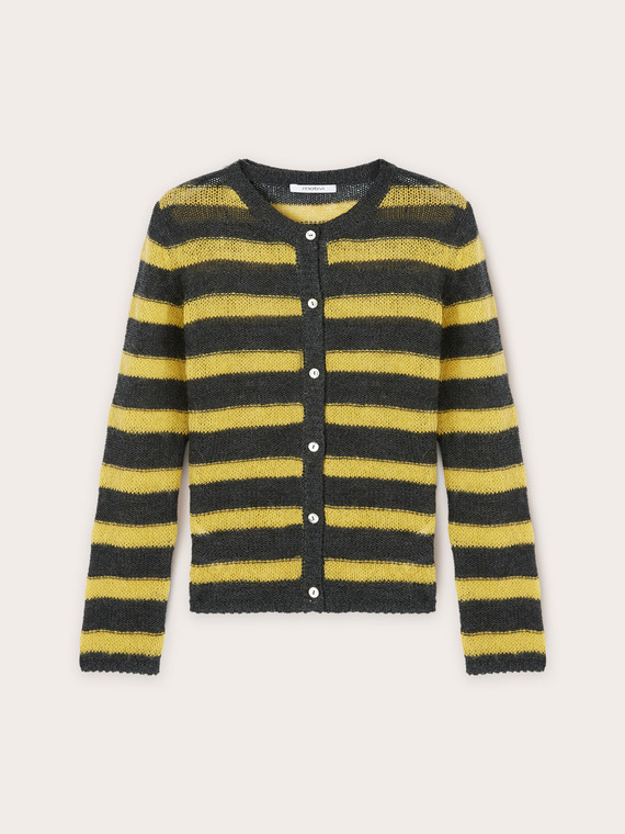 Wool blend jacquard striped knit cardigan