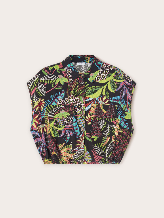 Cropped shirt with tropical print pockets