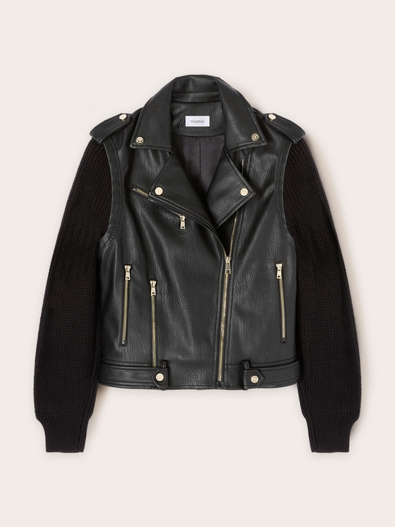 Biker jacket with knit sleeves