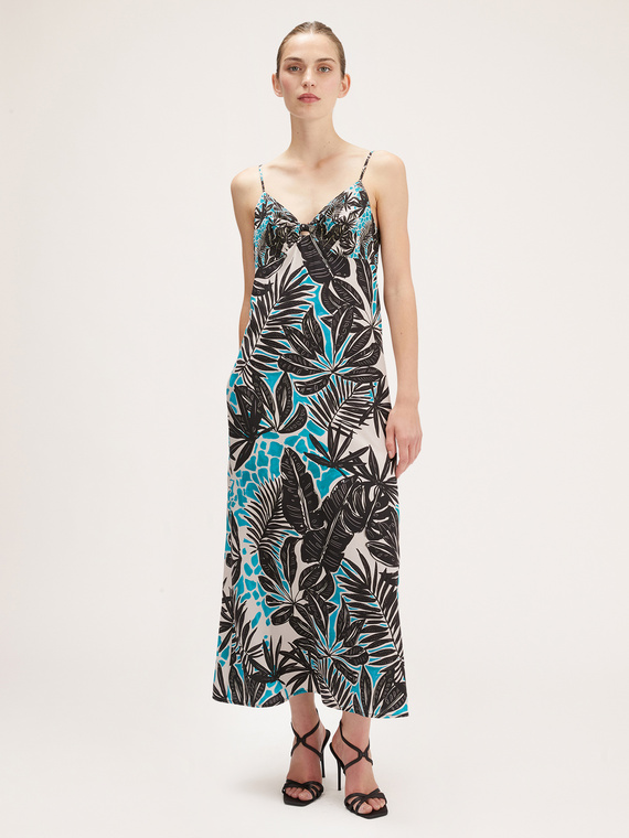 Rochie lungă cu model tropical