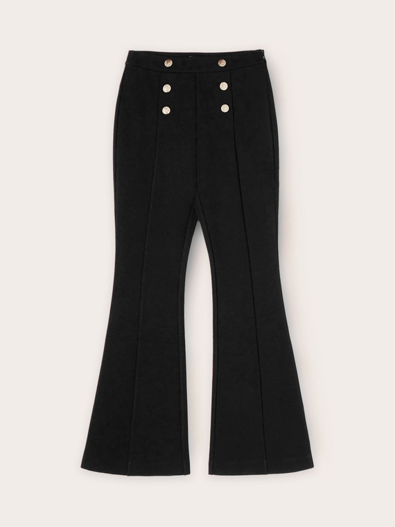 Milano knit fabric flare trousers button feature