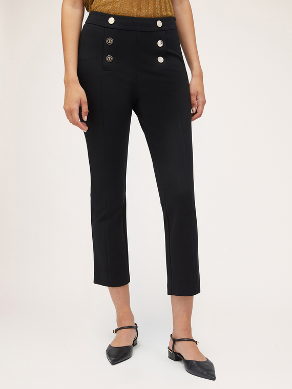 Pantalon regular en maille Milano motif boutons